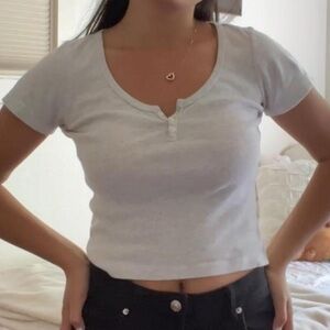 brandy white button baby tee